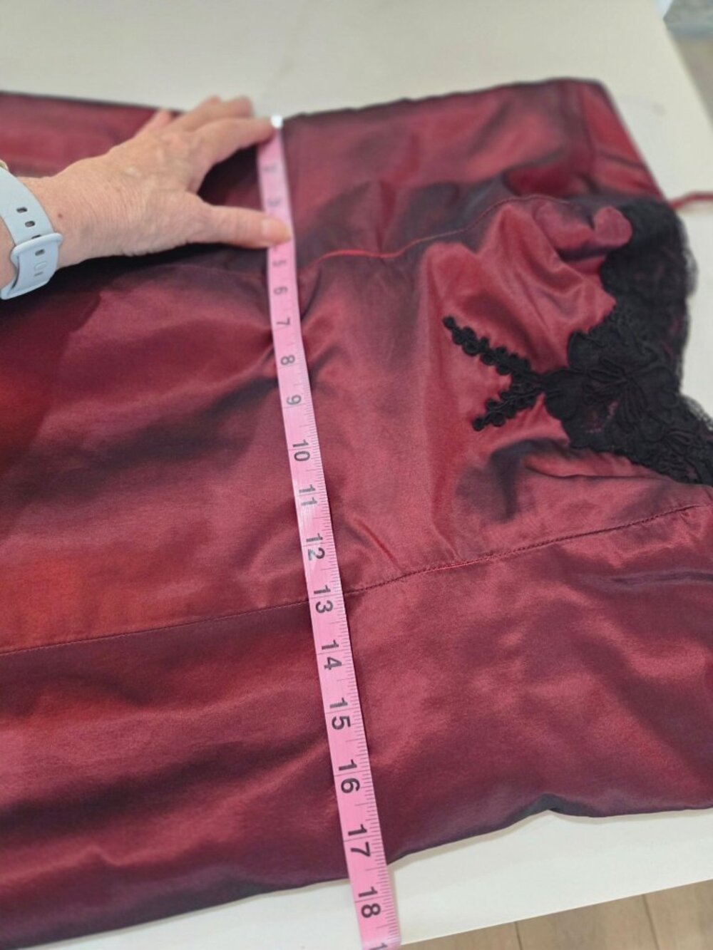Rose Taft VTG Y2K Vamp Whimsigoth Silk Maxi Dress Burgundy Lace Appliqué Mermaid - Picture 13 of 14
